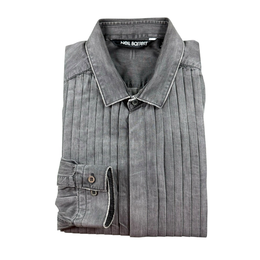 Neil Barrett Gray‎ Slim Fit Bib Front Cotton Blend L/S Button Shirt Size 15.5/39